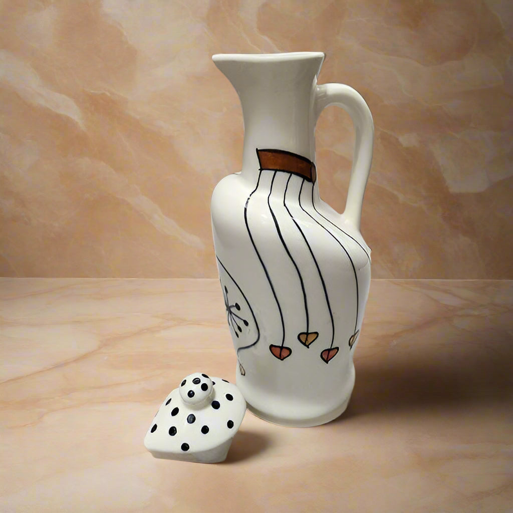 Black stripes ceramic oil dispenser, elegant white design, 1000 ml, for kitchen use