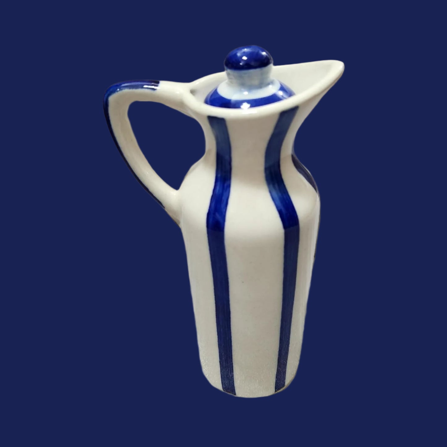 Blue striped ceramic oil dispenser, 300 ml, elegant design for kitchen use
