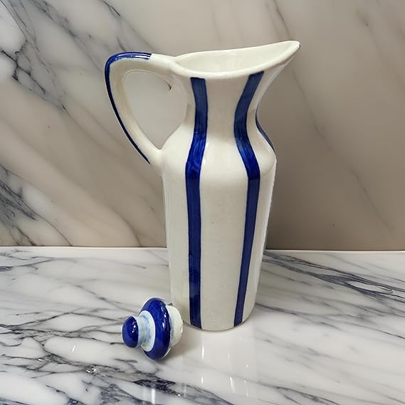 Blue striped ceramic oil dispenser, 300 ml, elegant design for kitchen use