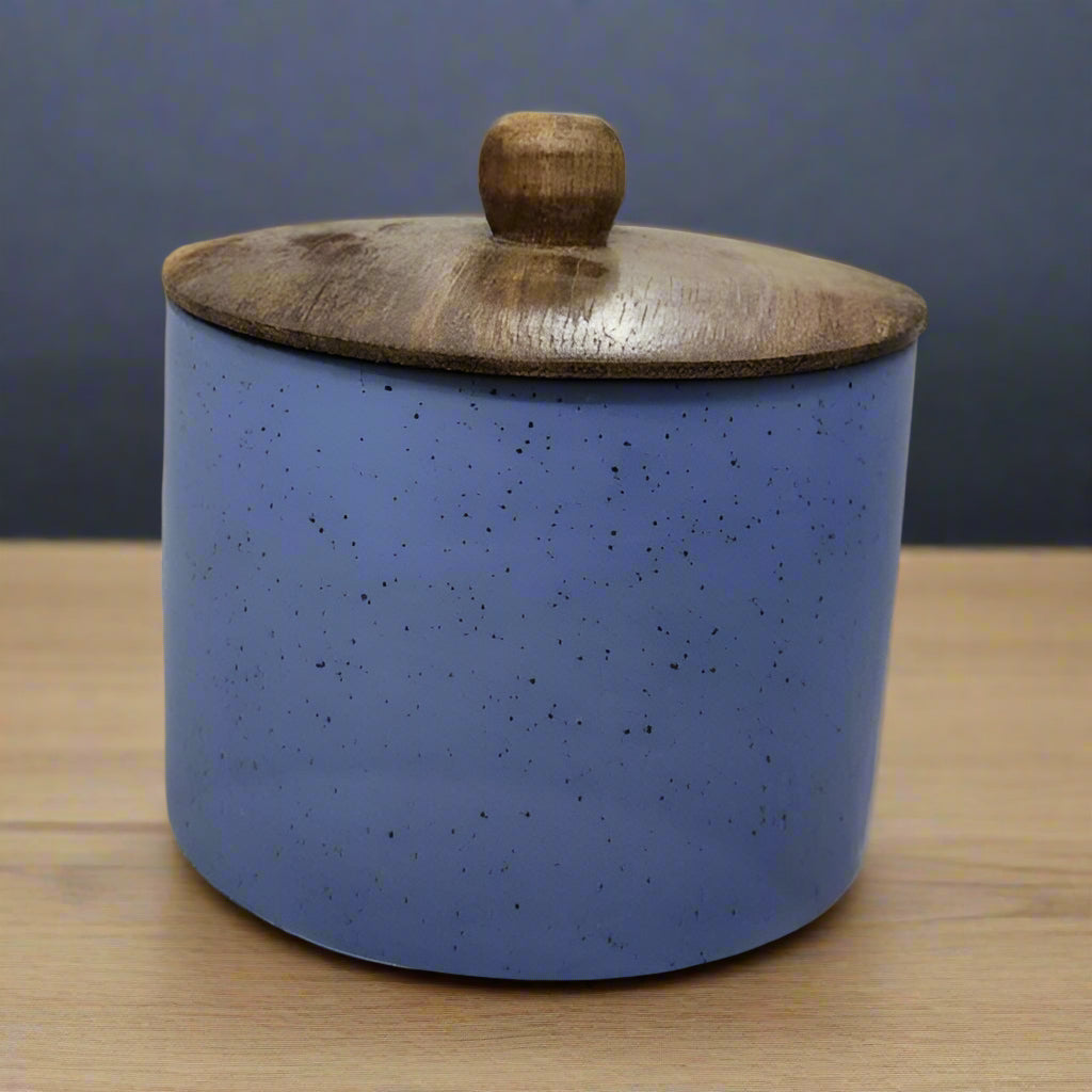 Blue ceramic jar set with airtight wooden lids, 1000ml, 500ml, 300ml, for storing pickles, oils, ghee, sauces and kitchen spices