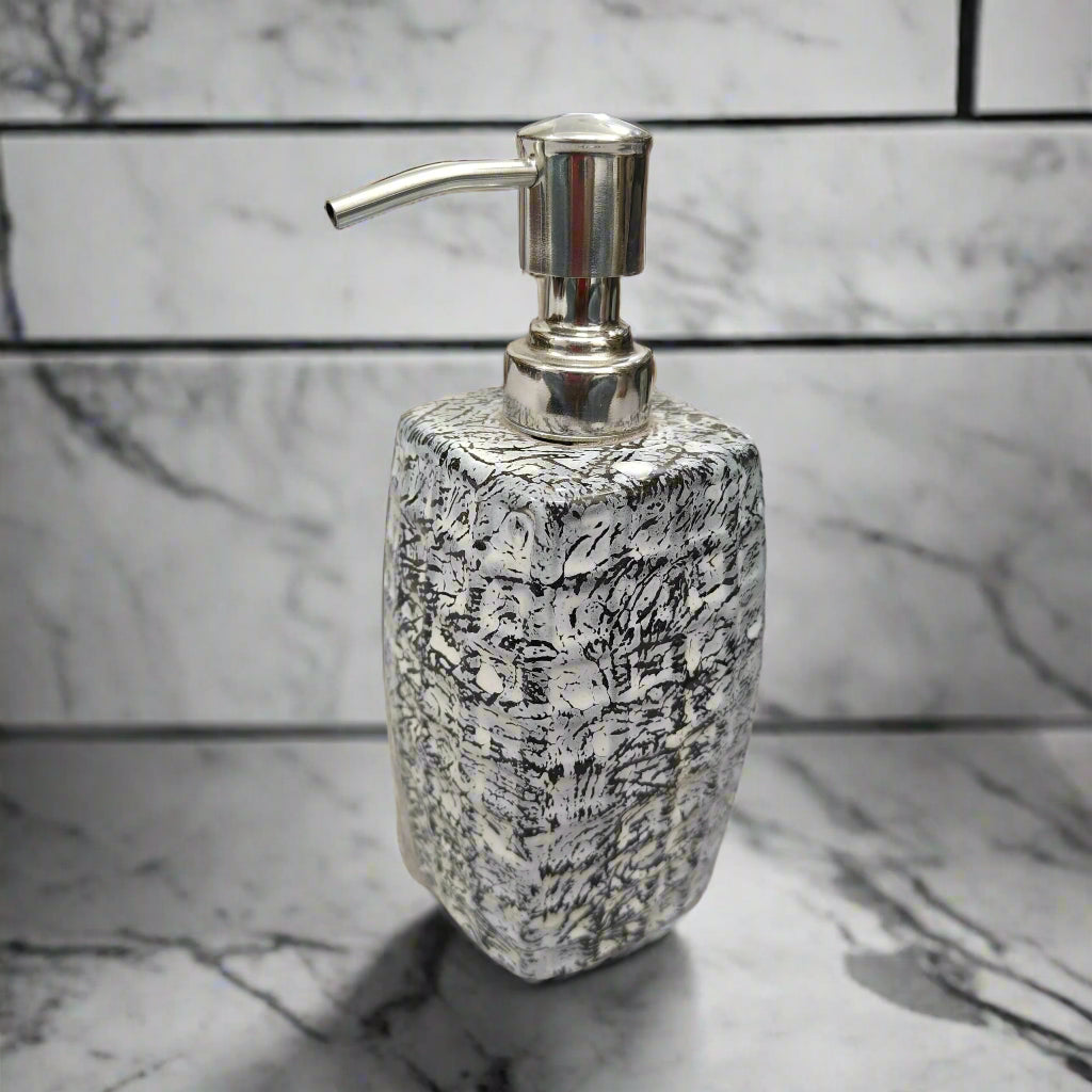 Bathroom Ceramic piece Kit | Black Printed| Soap Dispenser , Toothbrush holder, Soap tray
