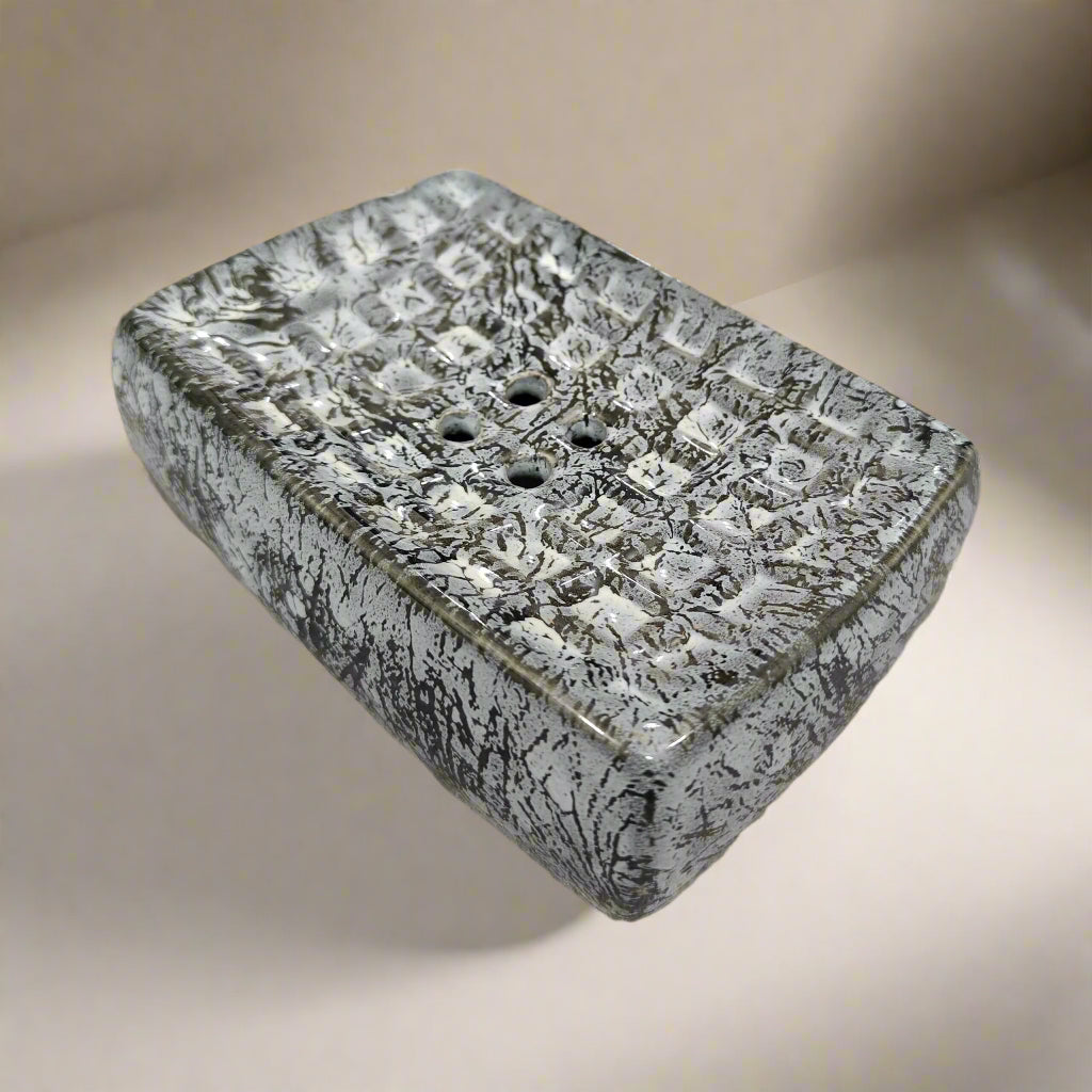 Stone soap dish ceramic made black stripes