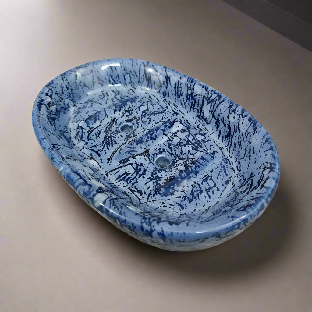 Blue black printed ceramic bathroom set soap dish