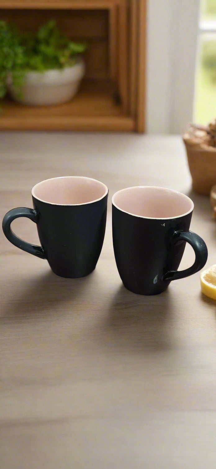 Black-pink matte ceramic milk and coffee mug set, 275ml each