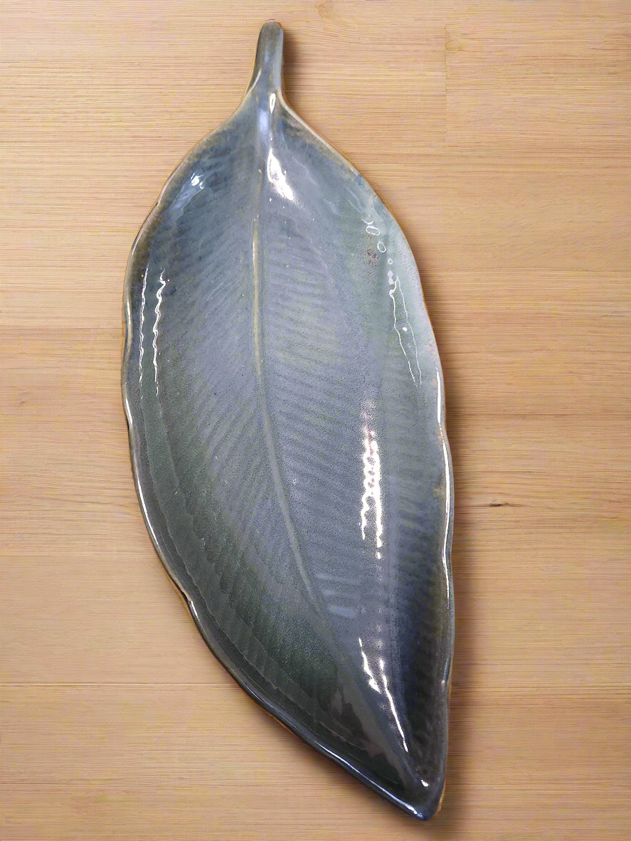 Ceramic Long Leaf Platter for Serving Sweets, Cookies,Starters| Dark Green Black
