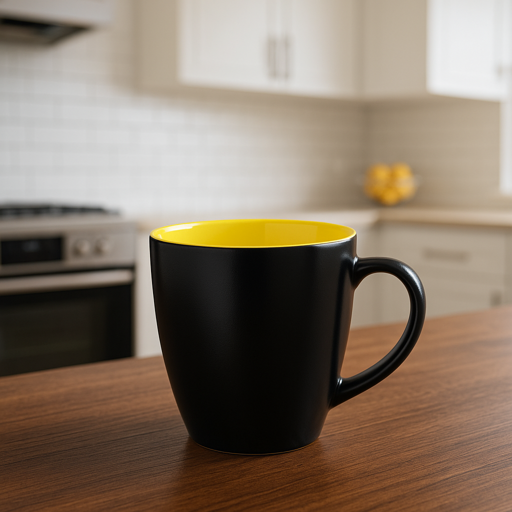 Ceramic Milk Mug/Coffee Mugs Set (250 ml Each) – Black-Yellow Matte