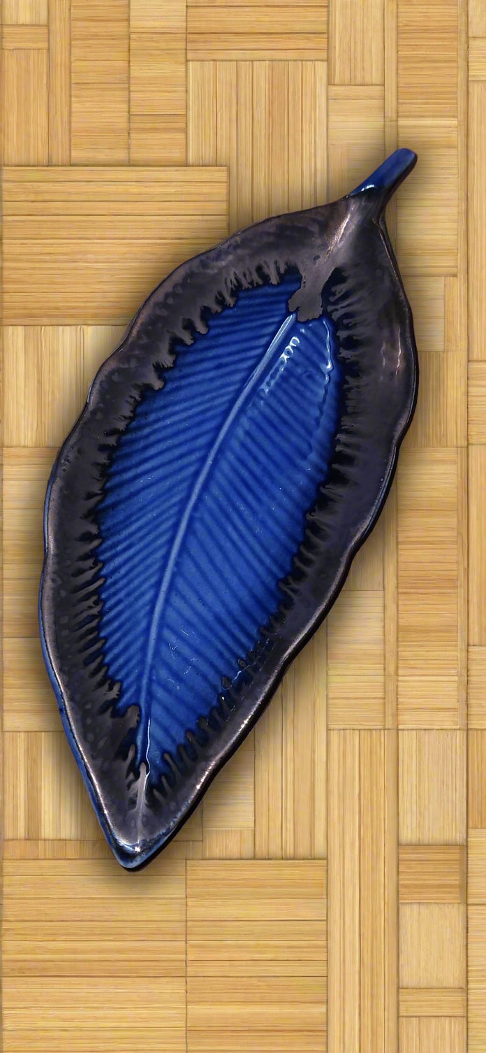 Dark Blue Ceramic Leaf Platter for Serving Sweets, Snacks & Starters