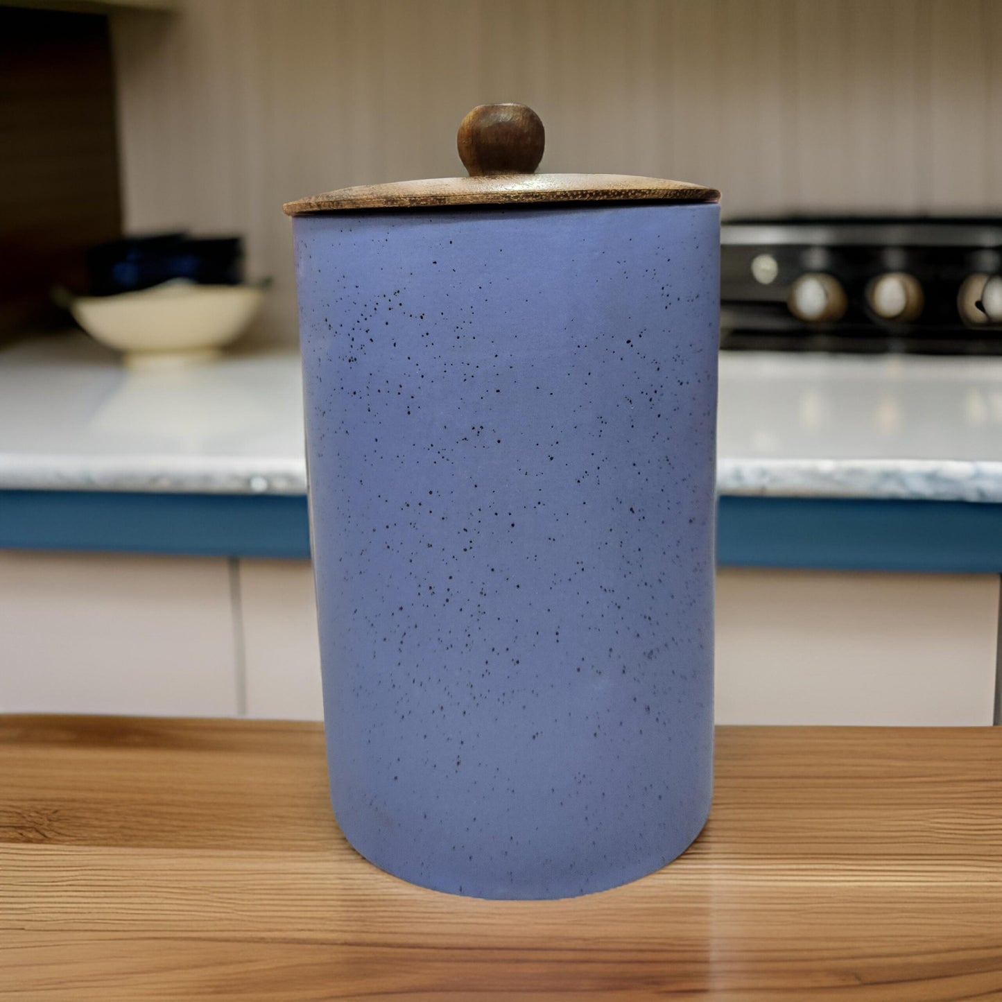 Blue Ceramic Jar with Airtight Wooden Lid – 1000ML