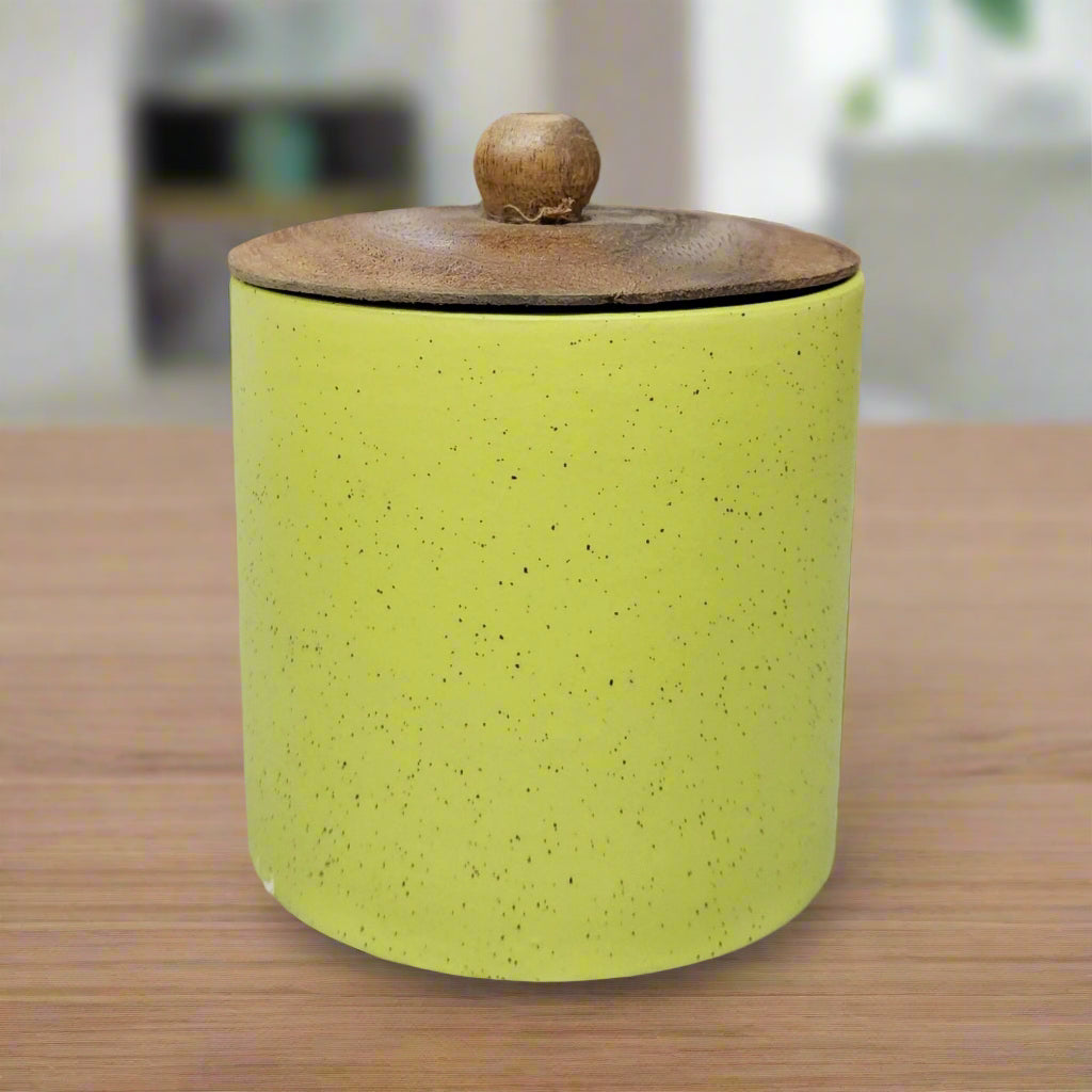 Ceramic light green jar with airtight wooden lid, 500ml, for storing tea, coffee, sugar, dry fruits and snacks in kitchen