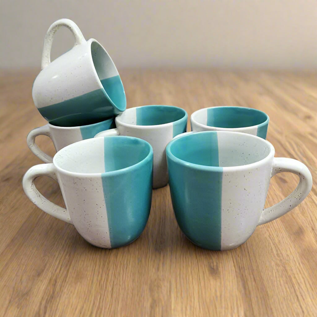 Dual tone white green ceramic cups |Ideal for gifting | Very beautiful |Set of 6