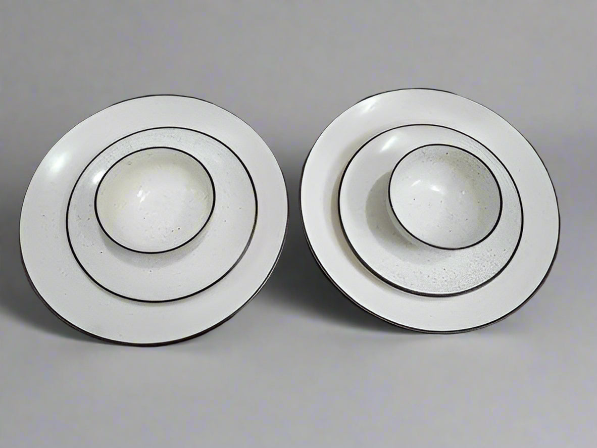 Ceramic Matte Finish 6-Piece Dinner Set – White & Black Border