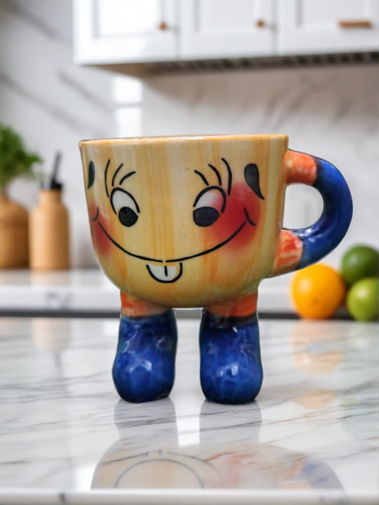 Kids Ceramic Mug with Legs – Available in Green, Beige & Yellowish Blue | 250ml