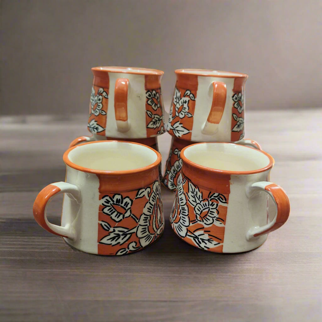 6 cup set, Ceramic cup mughal design , orange color, very fine or household