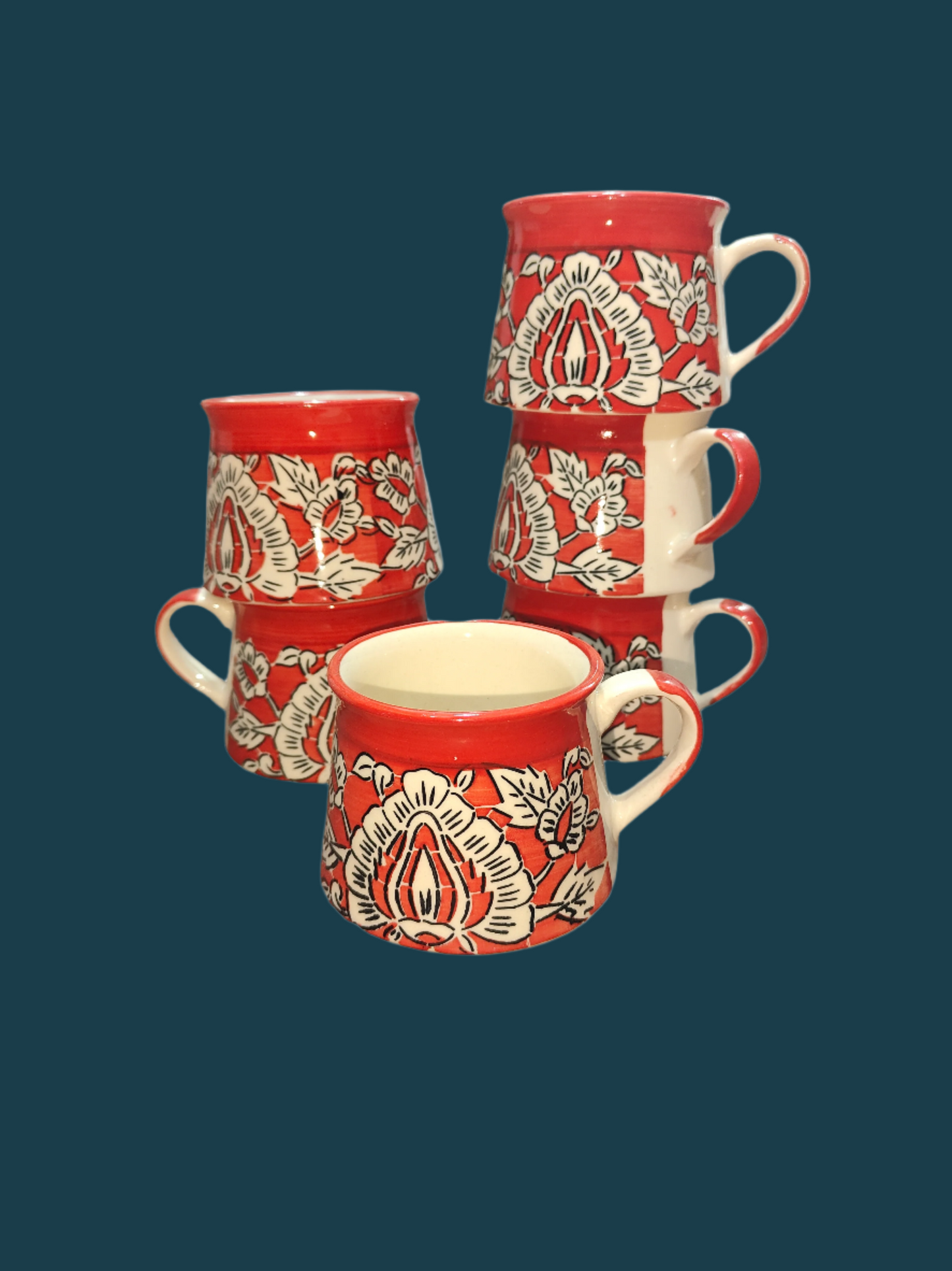 6 piece Ceramic cup mughal design , red color, very fine for household