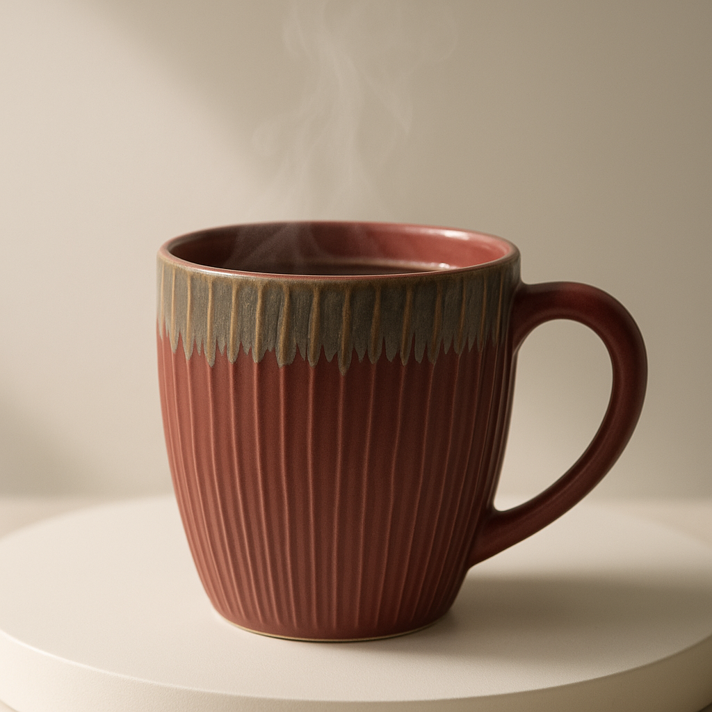 Ceramic Milk/Coffee Mugs (250 ml each) (Maroon Striped)
