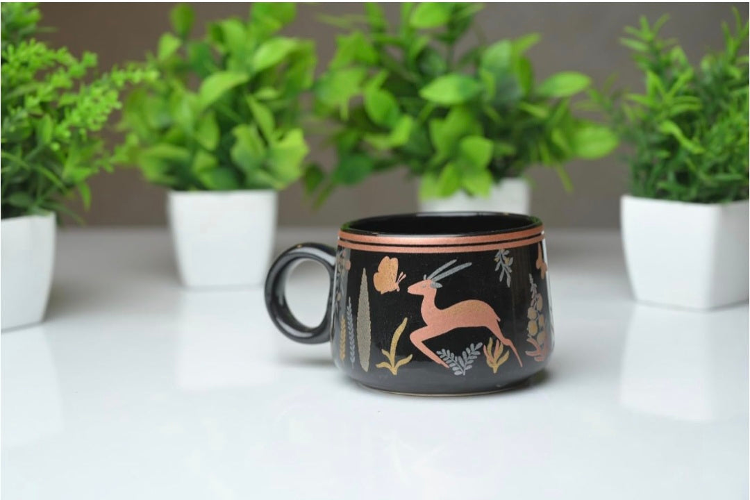 Black deer imprint cups | Elegant Tea kettle With 6 Matching Cups | Gift Ready Packaging