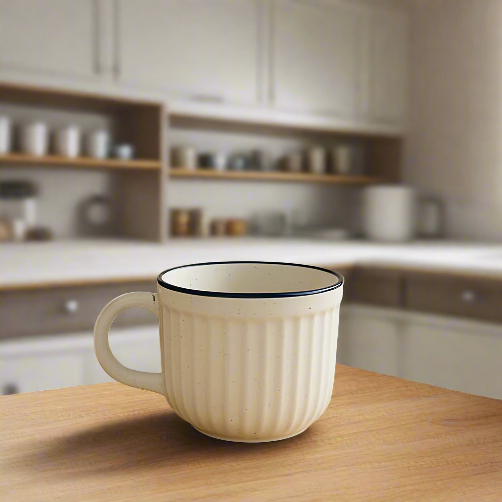 Ceramic Tea & Coffee Cup Set – 6-Piece Pack (125ml, White Striped)