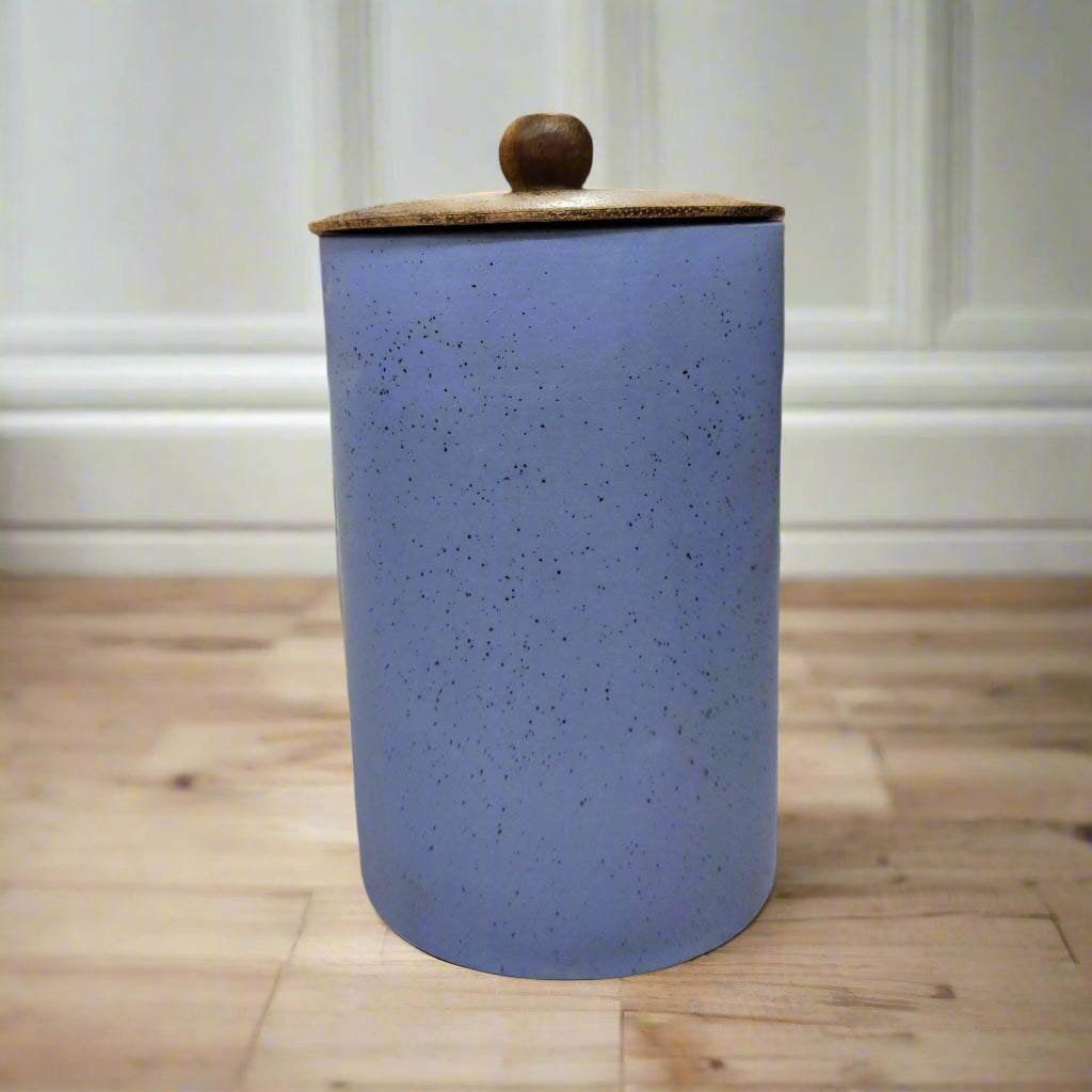Blue ceramic jar set with airtight wooden lids, 1000ml, 500ml, 300ml, for storing pickles, oils, ghee, sauces and kitchen spices