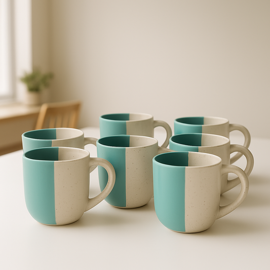 Dual tone white green ceramic cups |Ideal for gifting | Very beautiful |Set of 6