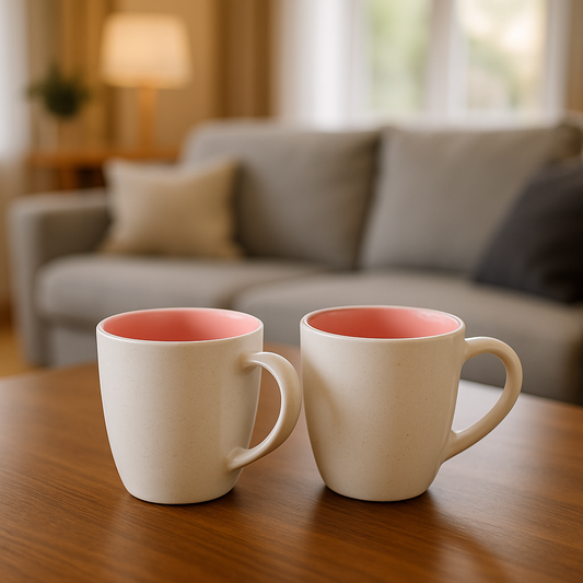 White Pink Ceramic Mug Set of 2 (250 ml) for Tea and Coffee, ideal for gifting