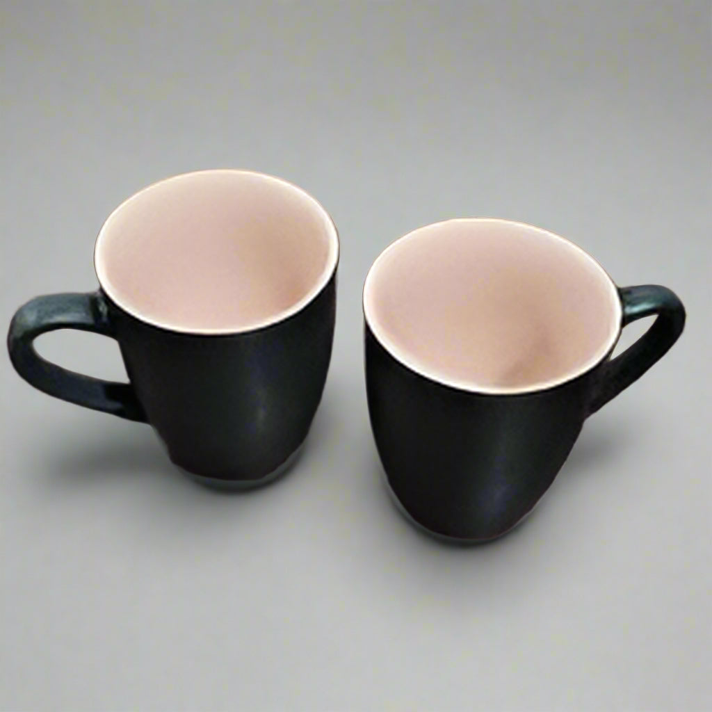 Black-pink matte ceramic milk and coffee mug set, 250ml each