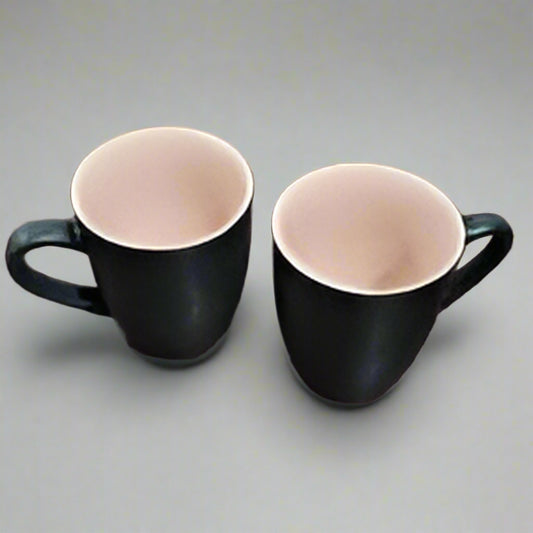 Black-pink matte ceramic milk and coffee mug set, 250ml each