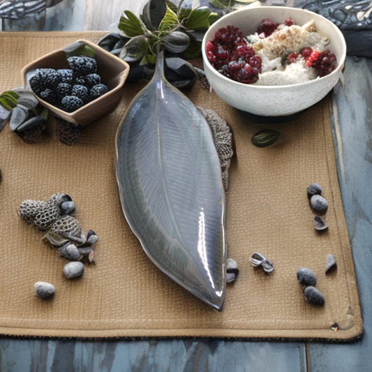 Ceramic Long Leaf Platter for Serving Sweets, Cookies,Starters| Dark Green Black