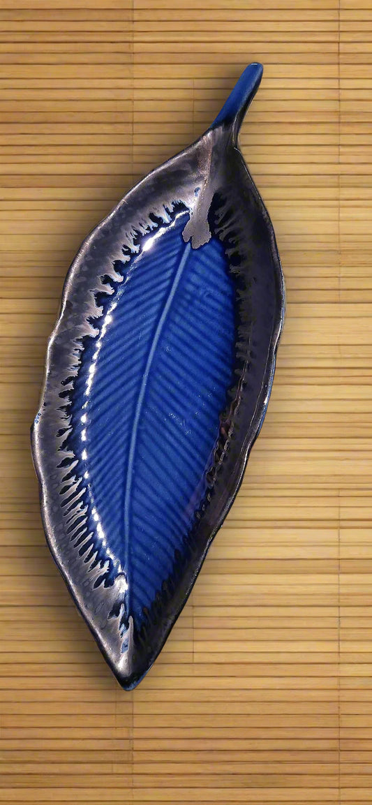 Dark Blue Ceramic Leaf Platter for Serving Sweets, Snacks & Starters