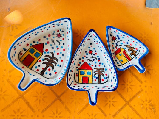 Handcrafted leaf shaped ceramic platter | Set of 3 | Serving Platter