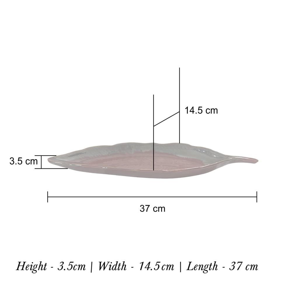 Ceramic Platter for Serving Sweets, Cookies, Starters, Snacks etc (Long Leaf (Maroon)