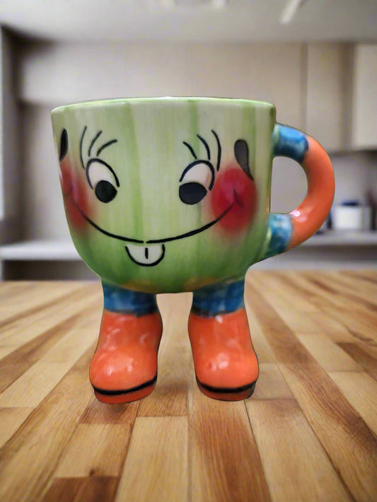 Kids Ceramic Mug with Legs – Available in Green, Beige & Yellowish Blue | 250ml