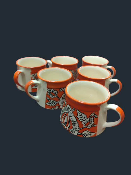 6 set Ceramic cup mughal design , orange color, very fine or household
