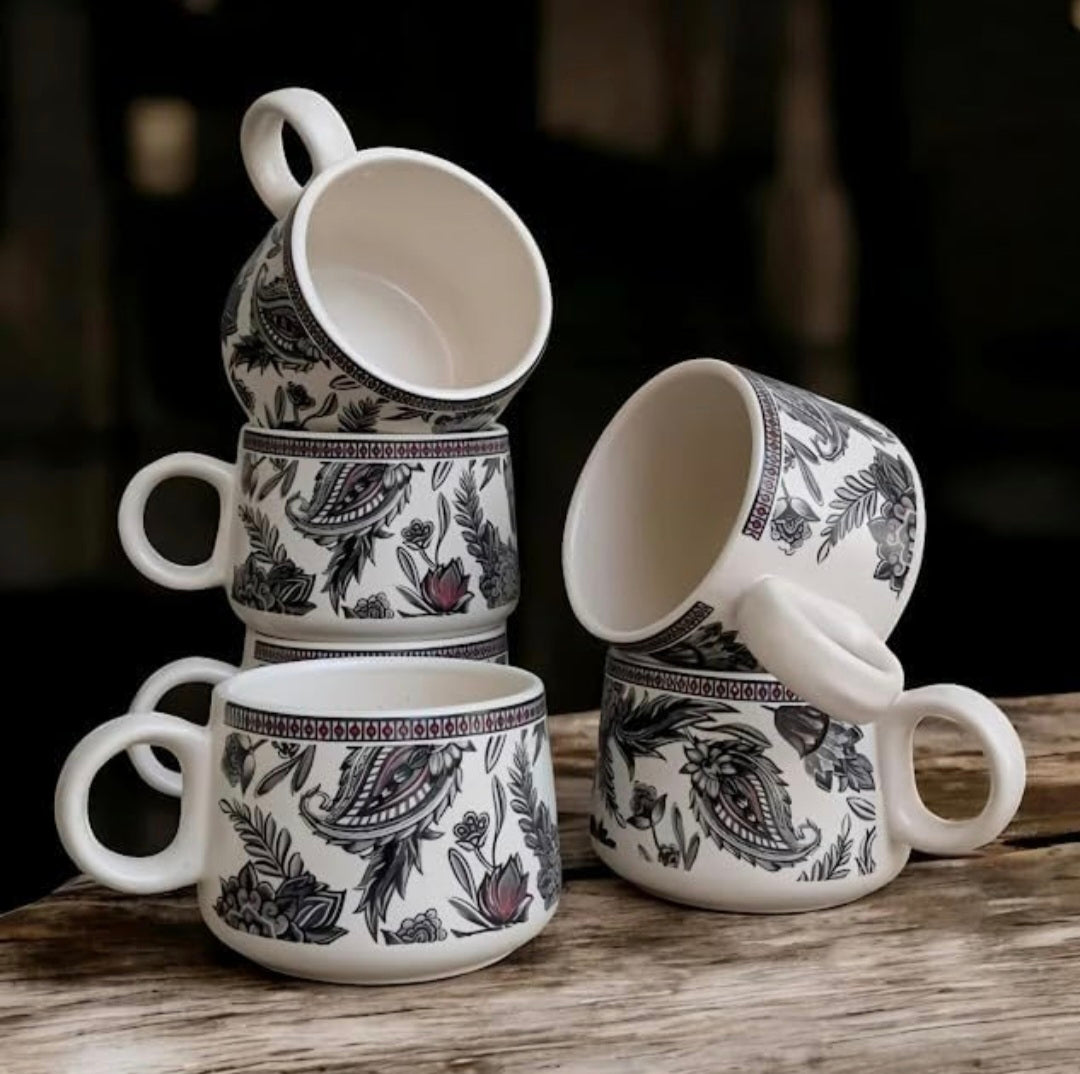 Handcrafted Ceramic Tea Pot & 6 Cup Set | Black White | Gift Ready Packaging